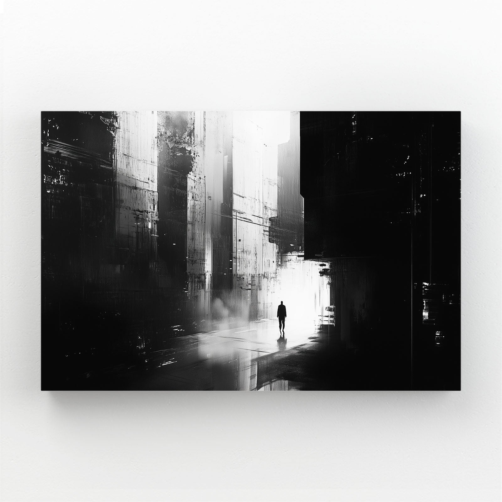 Foggy City Solitude Abstract Canvas Art – angled canvas view on white background
