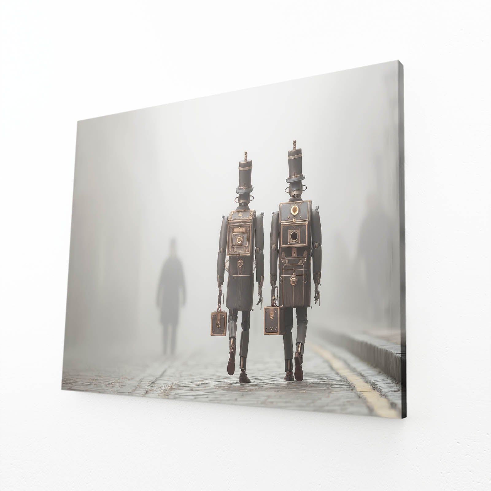 Foggy Robot Wanderers Steampunk Wall Art – foggy robot wanderers steampunk canvas print