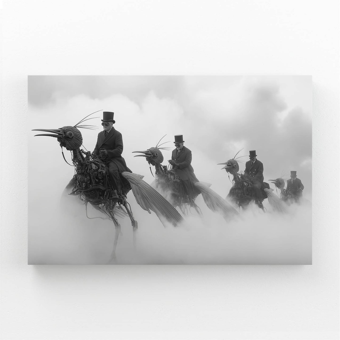 Foggy Steam Cavalry Steampunk Prints – angled canvas view on white background