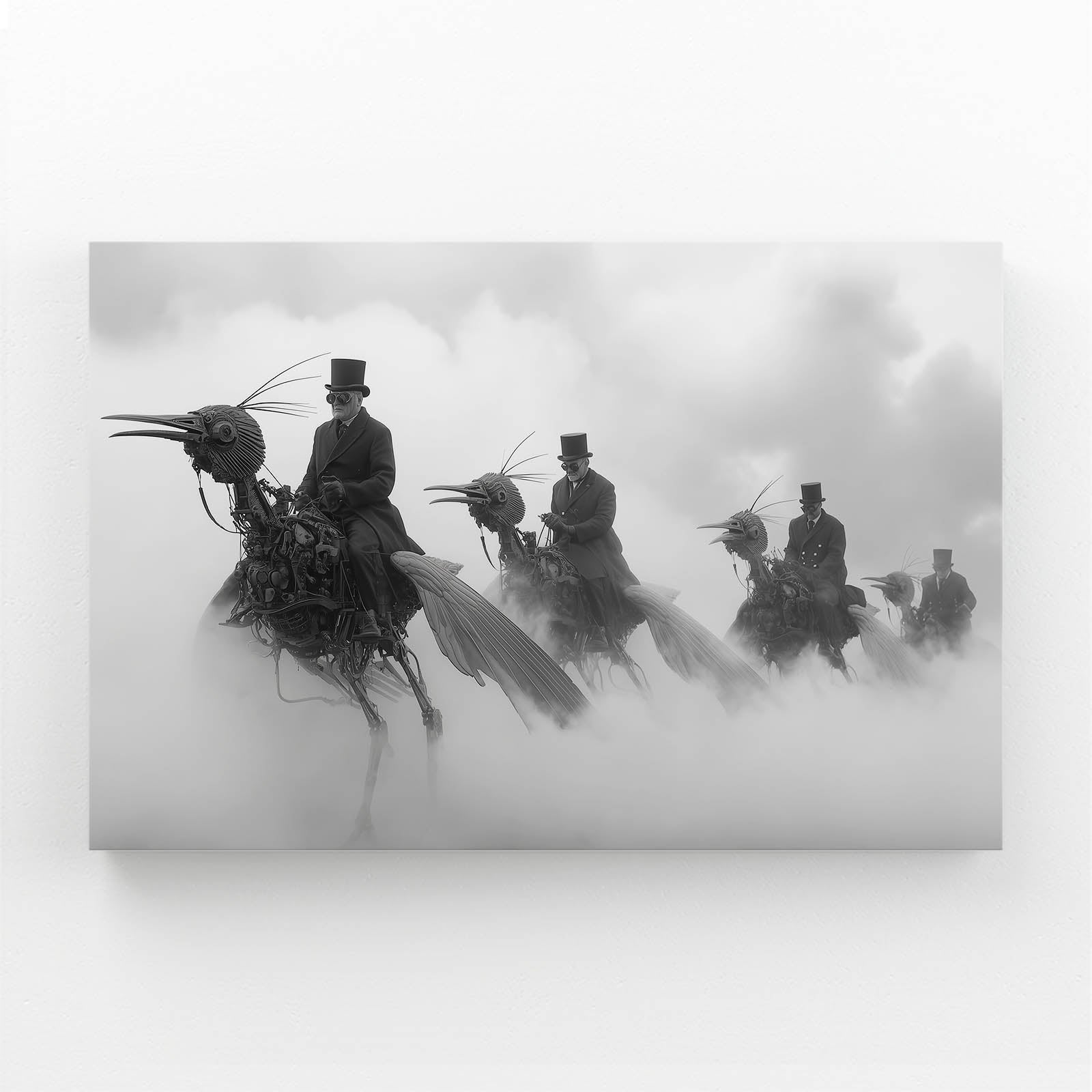 Foggy Steam Cavalry Steampunk Prints – angled canvas view on white background