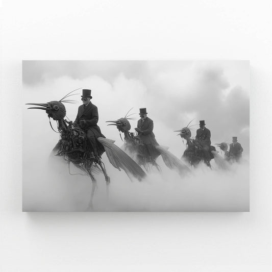 Foggy Steam Cavalry Steampunk Prints – angled canvas view on white background