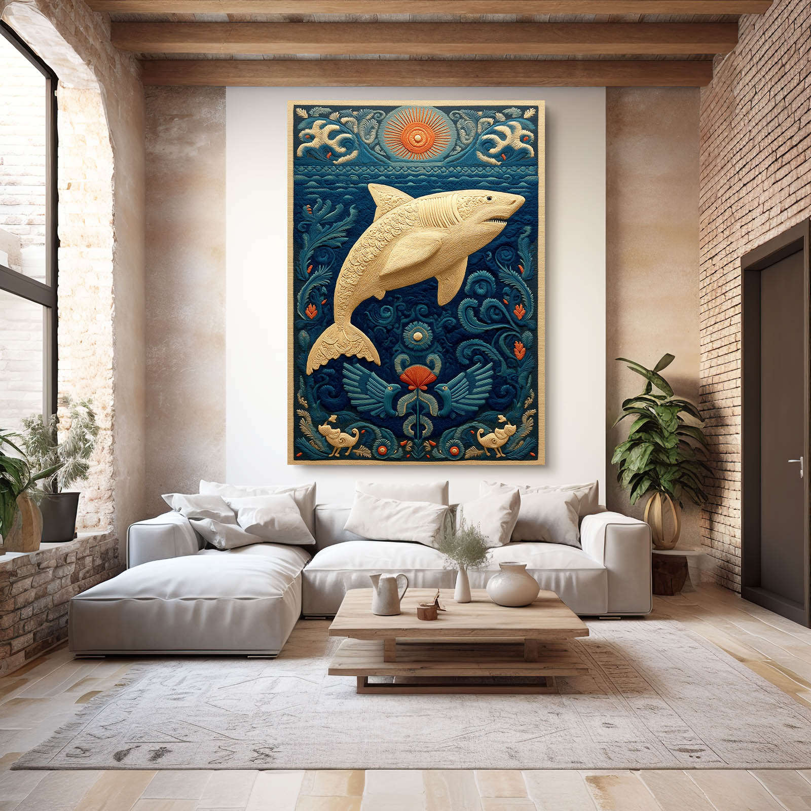 Folk Art Card Shark Canvas – styled in a furnished interior