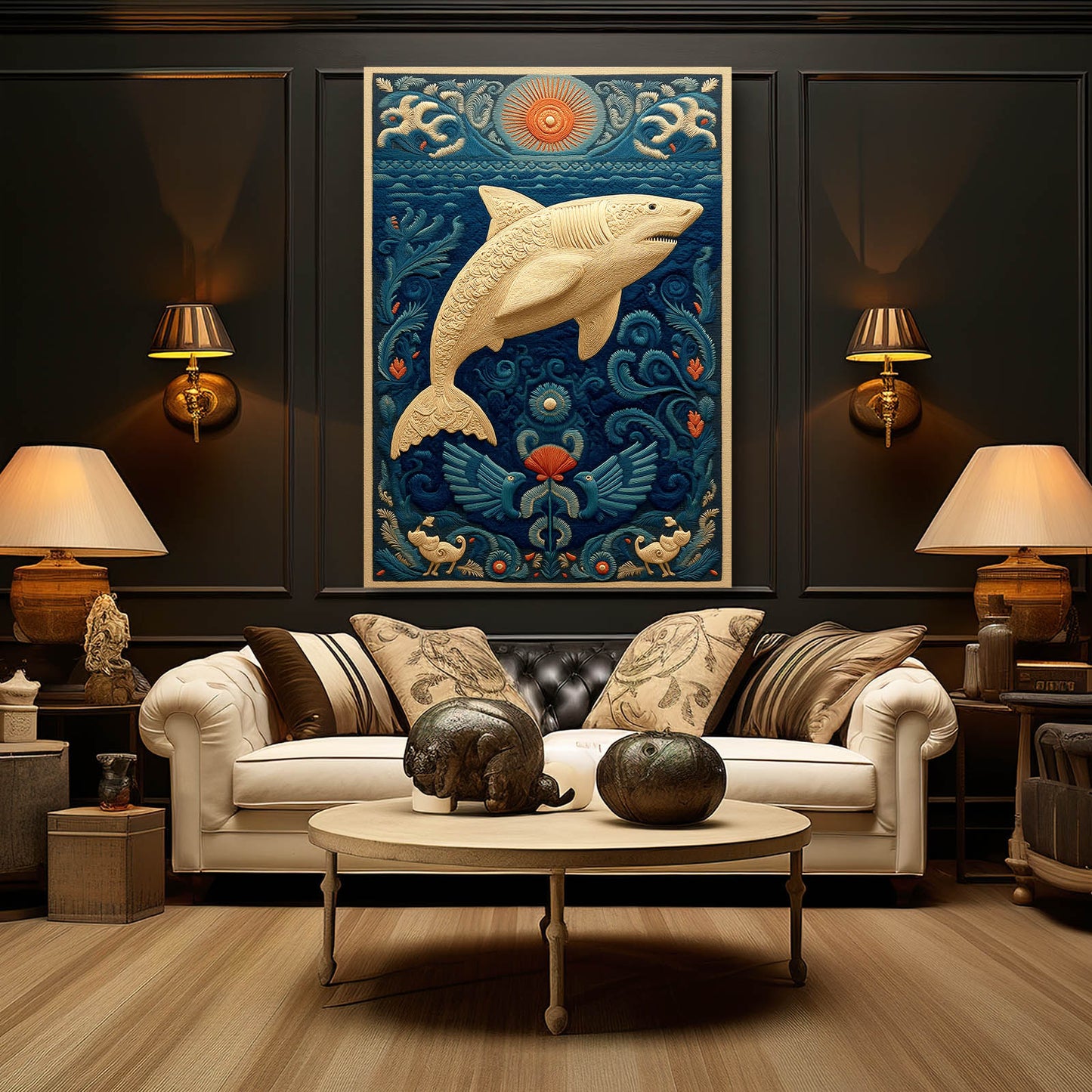 Folk Art Card Shark Canvas – styled in a furnished interior
