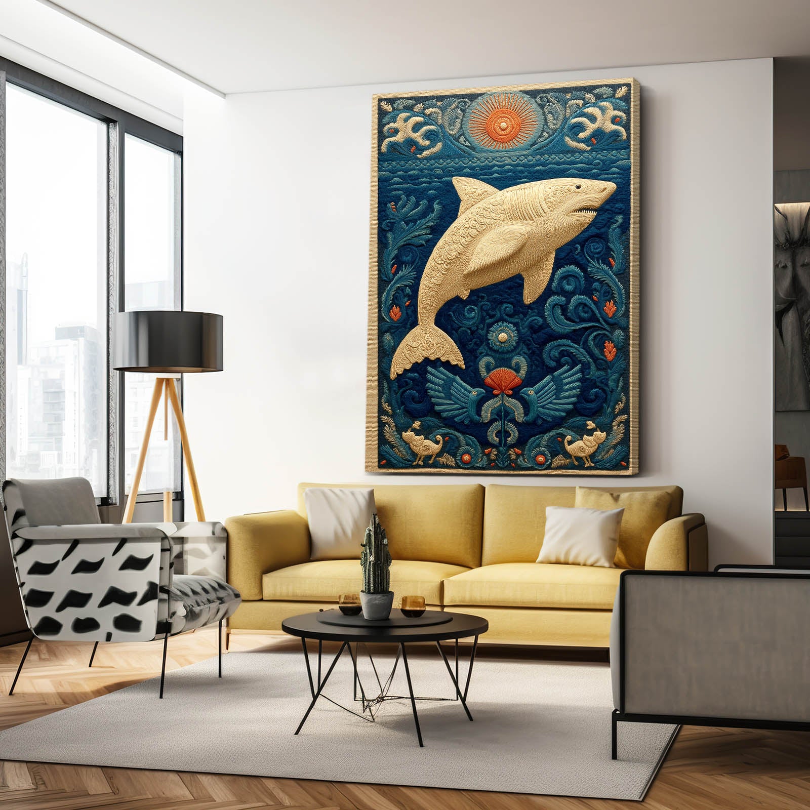 Folk Art Card Shark Canvas – styled in a furnished interior
