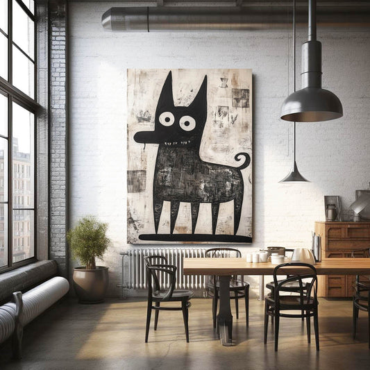 Folk Art Dog — contemporary canvas print in white tones, view 3