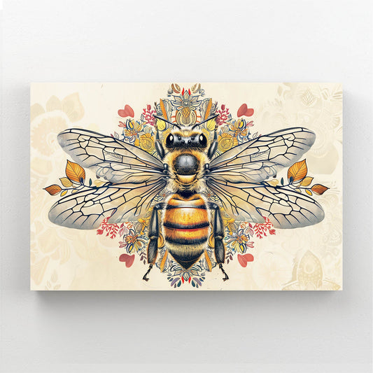 Folk Floral Bee Art