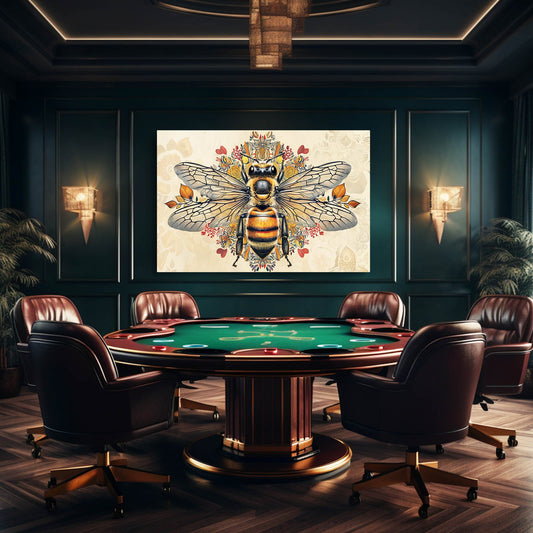 Folk Floral Bee Art — abstract canvas print in white tones, view 3