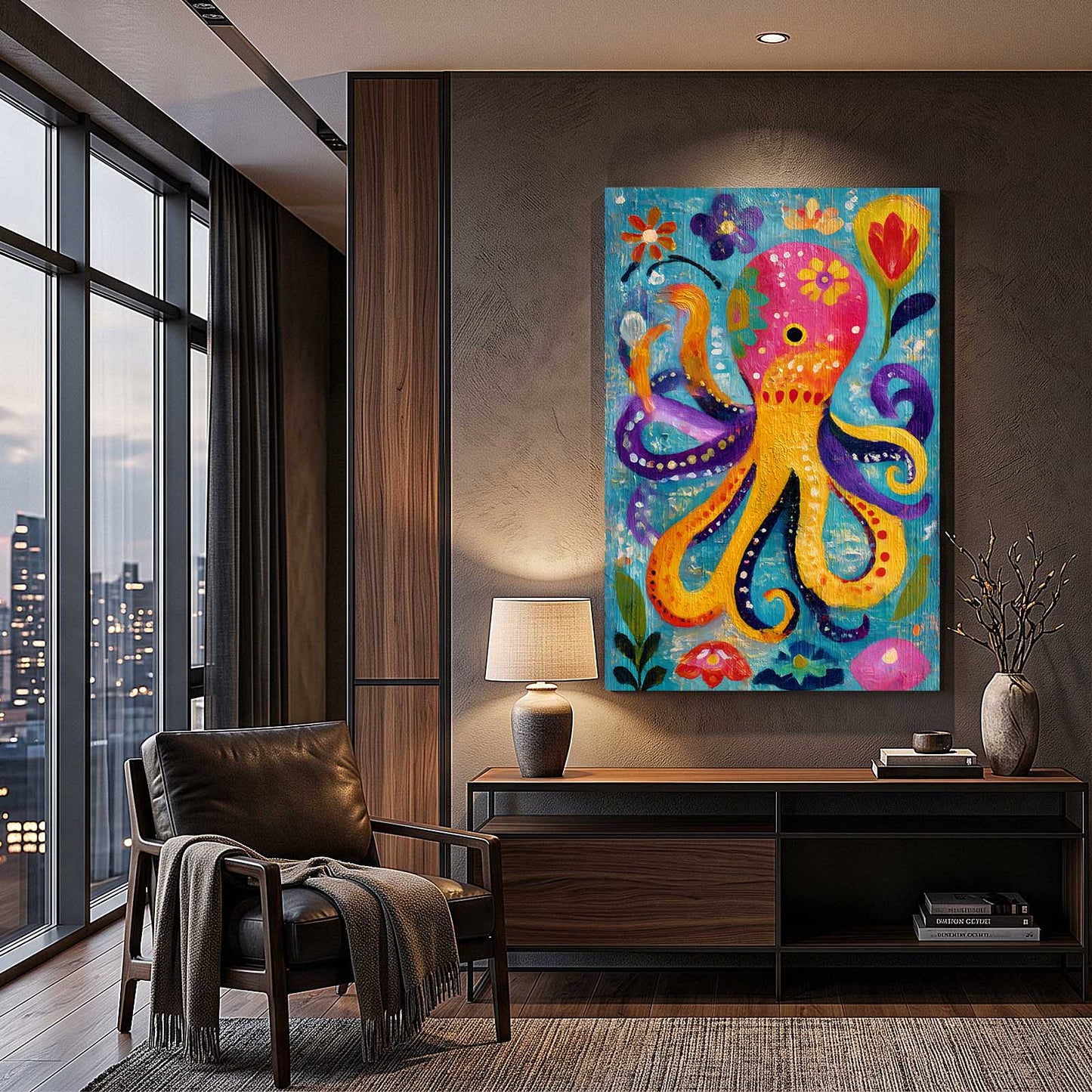 Folk Garden Bloom Octopus Wall Decor – styled in a furnished interior