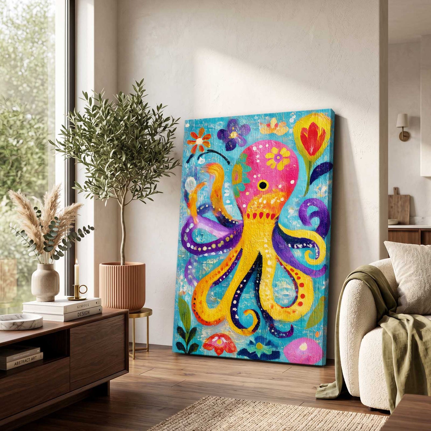 Folk Garden Bloom Octopus Wall Decor – styled in a furnished interior
