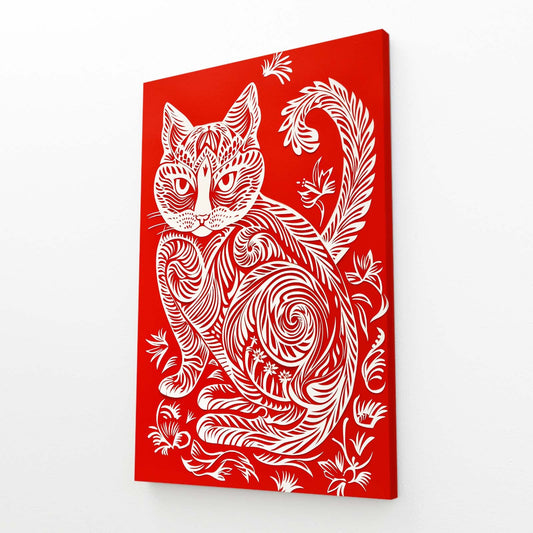 Folk Pattern Cat Wall Art
