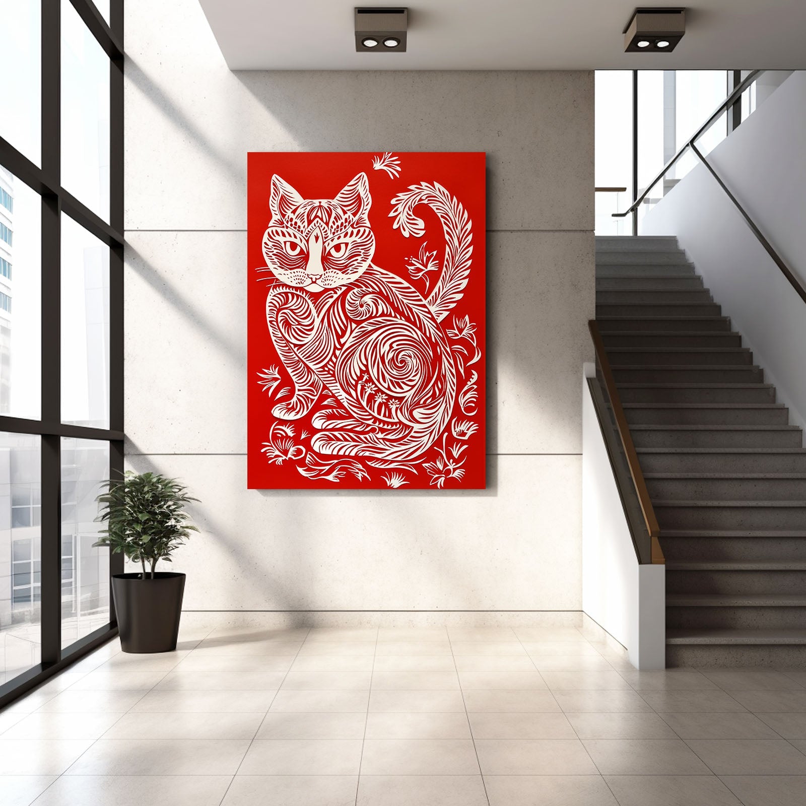 Folk Pattern Cat Wall Art