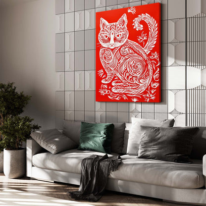 Folk Pattern Cat Wall Art