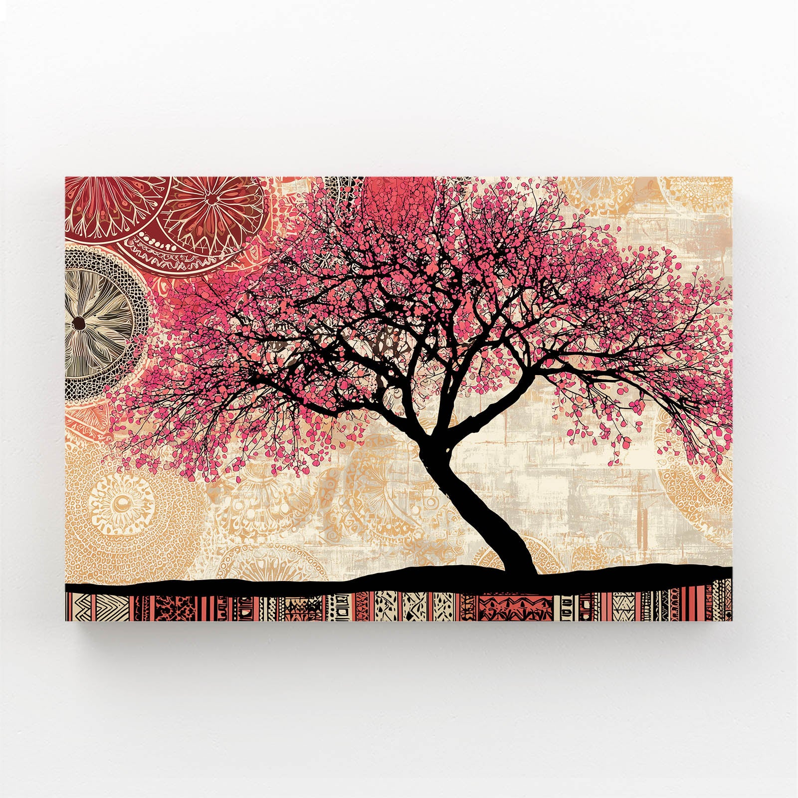 Folk Pattern Tree Cherry Blossom Wall Decor – folk pattern tree cherry blossom canvas print