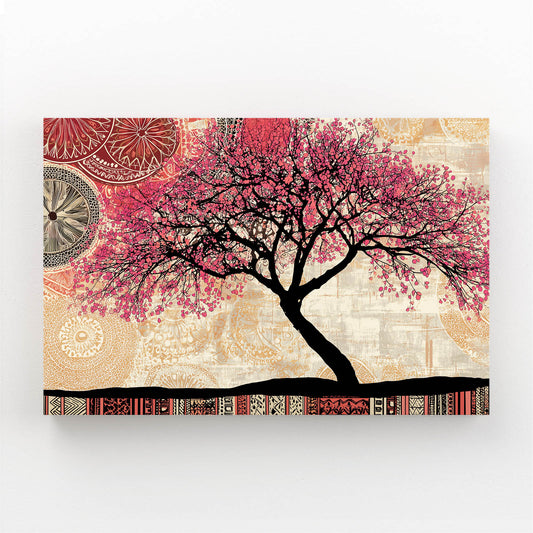 Folk Pattern Tree Cherry Blossom Wall Decor – folk pattern tree cherry blossom canvas print