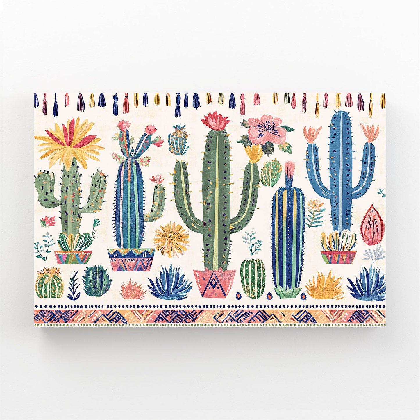 Folk Row Pattern Cactus Art – folk row pattern cactus canvas print