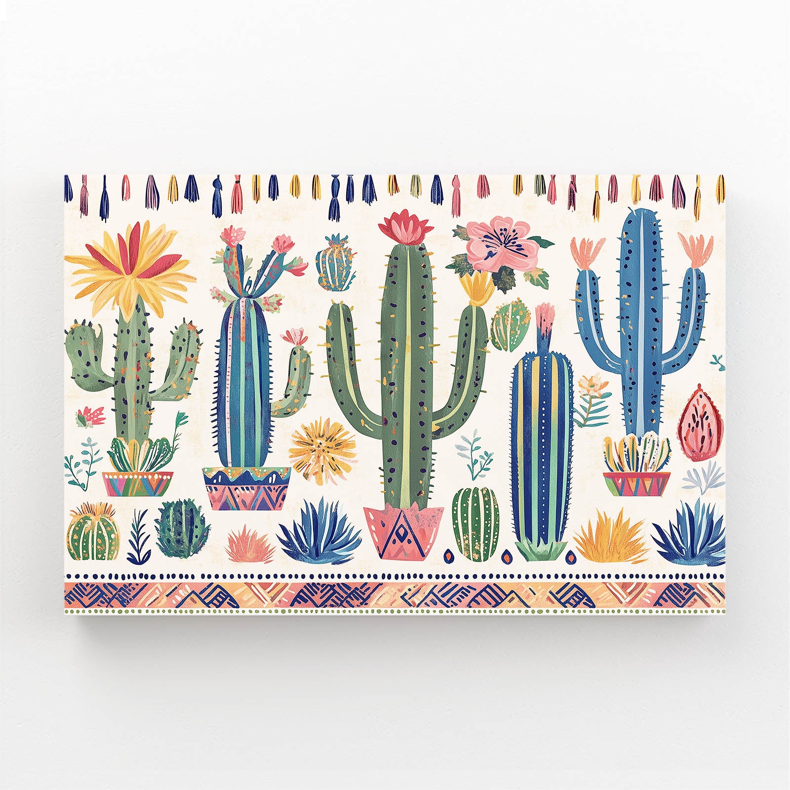 Folk Row Pattern Cactus Art – folk row pattern cactus canvas print