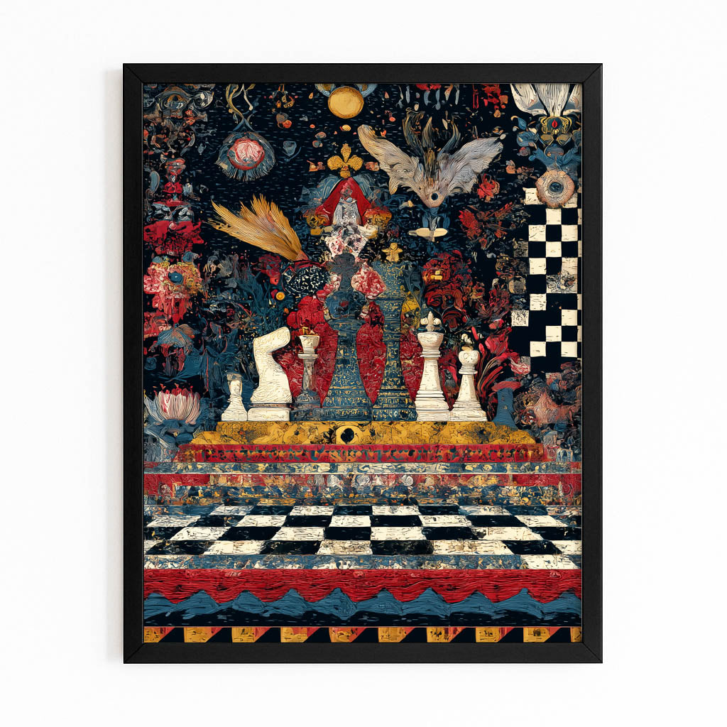 Folk Tarot Court Chess Canvas – with Premium Black frame on white background