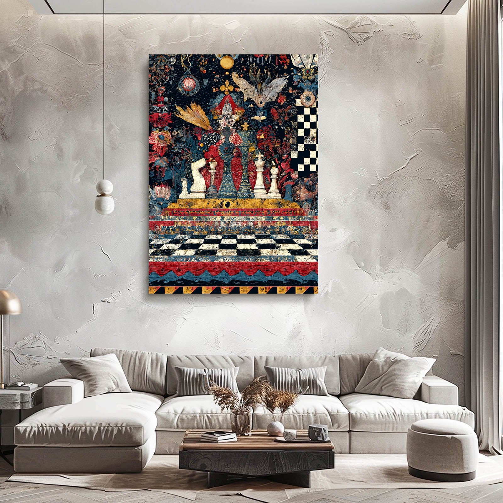 Folk Tarot Court Chess Canvas – styled in a furnished interior