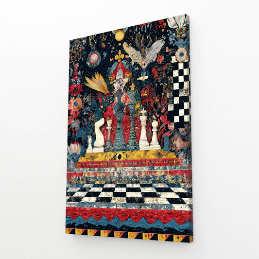 Folk Tarot Court Chess Canvas – angled canvas view on white background