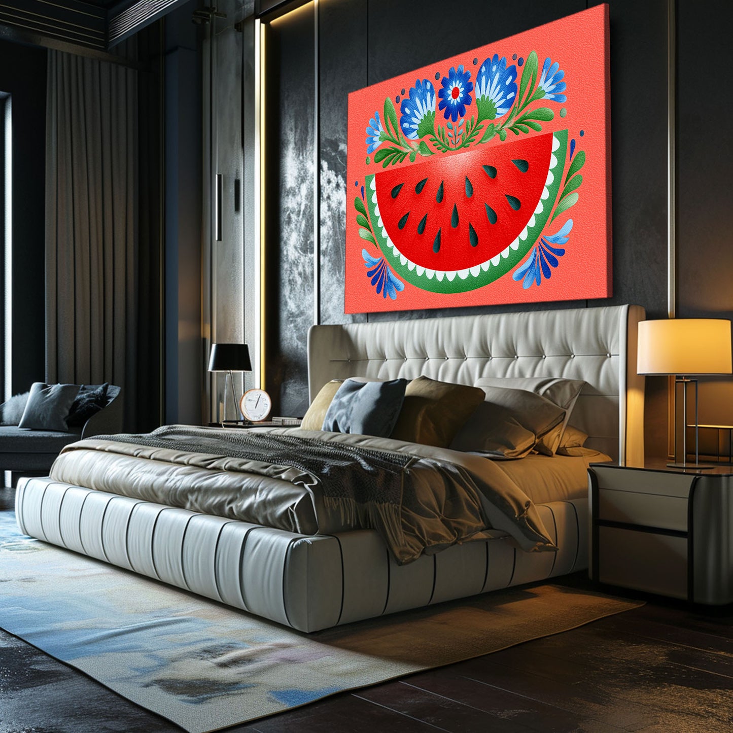 Folk Watermelon Slice Fruit Art – styled in a furnished interior
