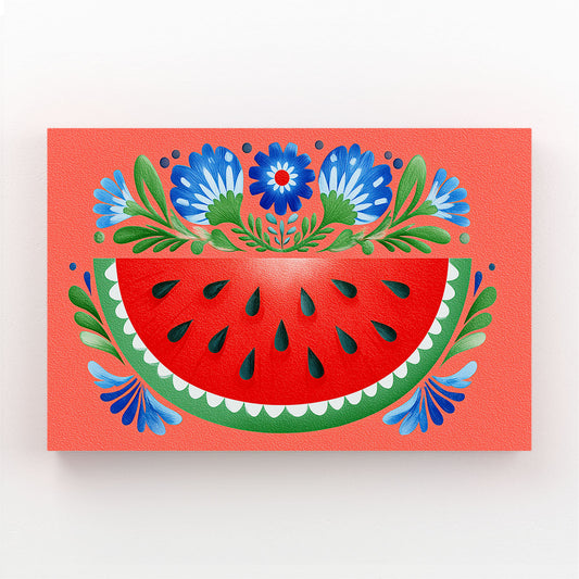 Folk Watermelon Slice Fruit Art – folk watermelon slice fruit canvas print
