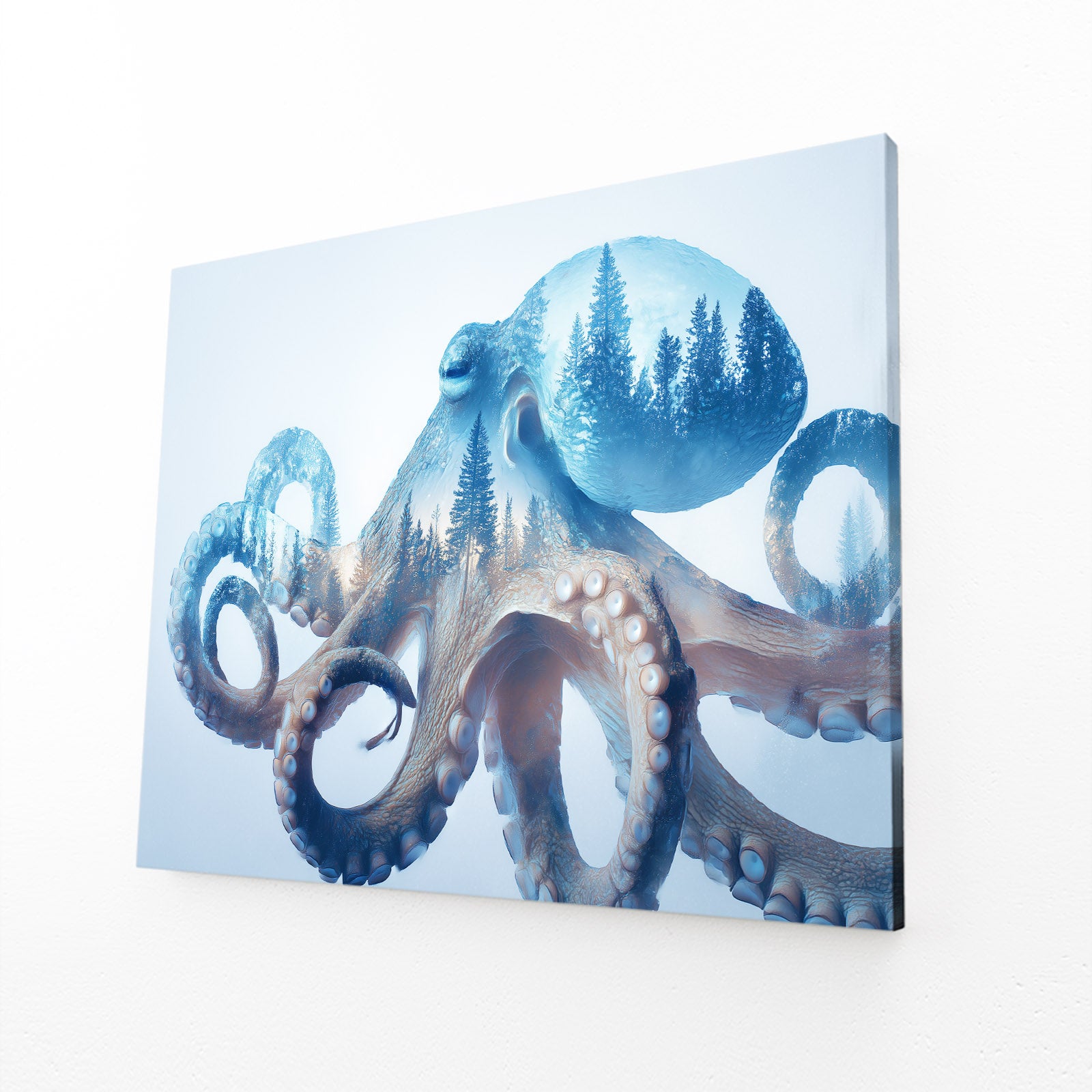 Forest Double Exposure Octopus Canvas Art – angled canvas view on white background