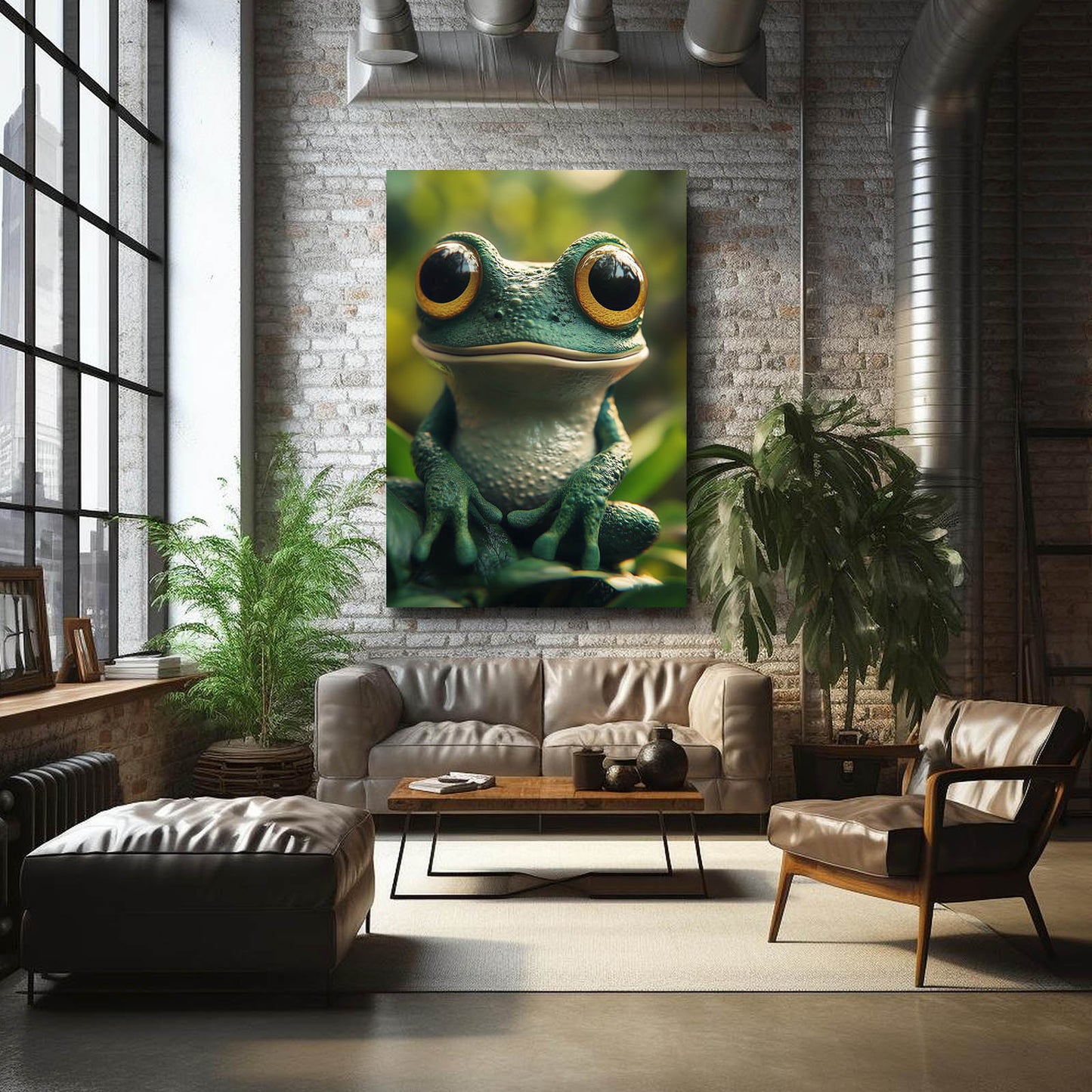 Forest Emerald Gaze Frog Art – styled in a furnished interior