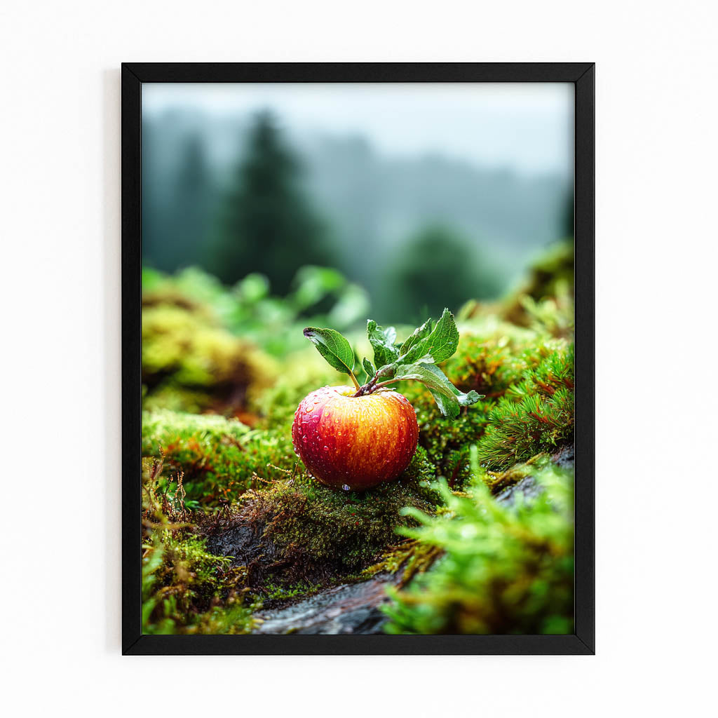 Forest Moss Apple Canvas – with Premium Black frame on white background