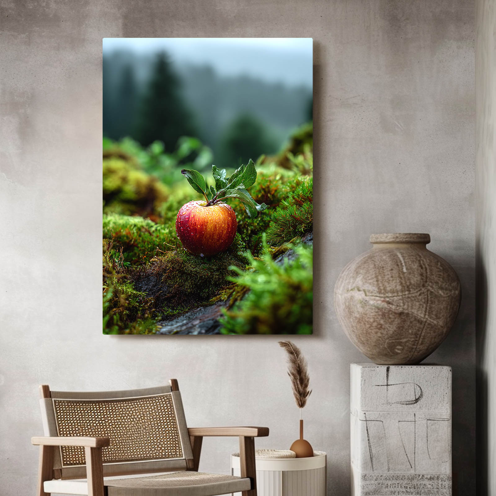 Forest Moss Apple Canvas – styled in a furnished interior