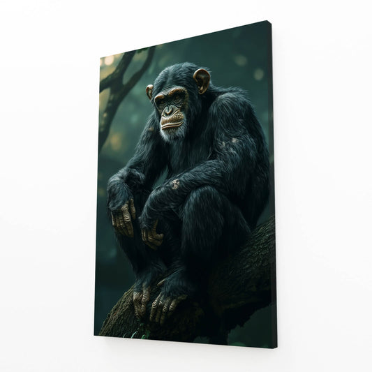 Forest Perch Shadow Monkey Wall Art – angled canvas view on white background
