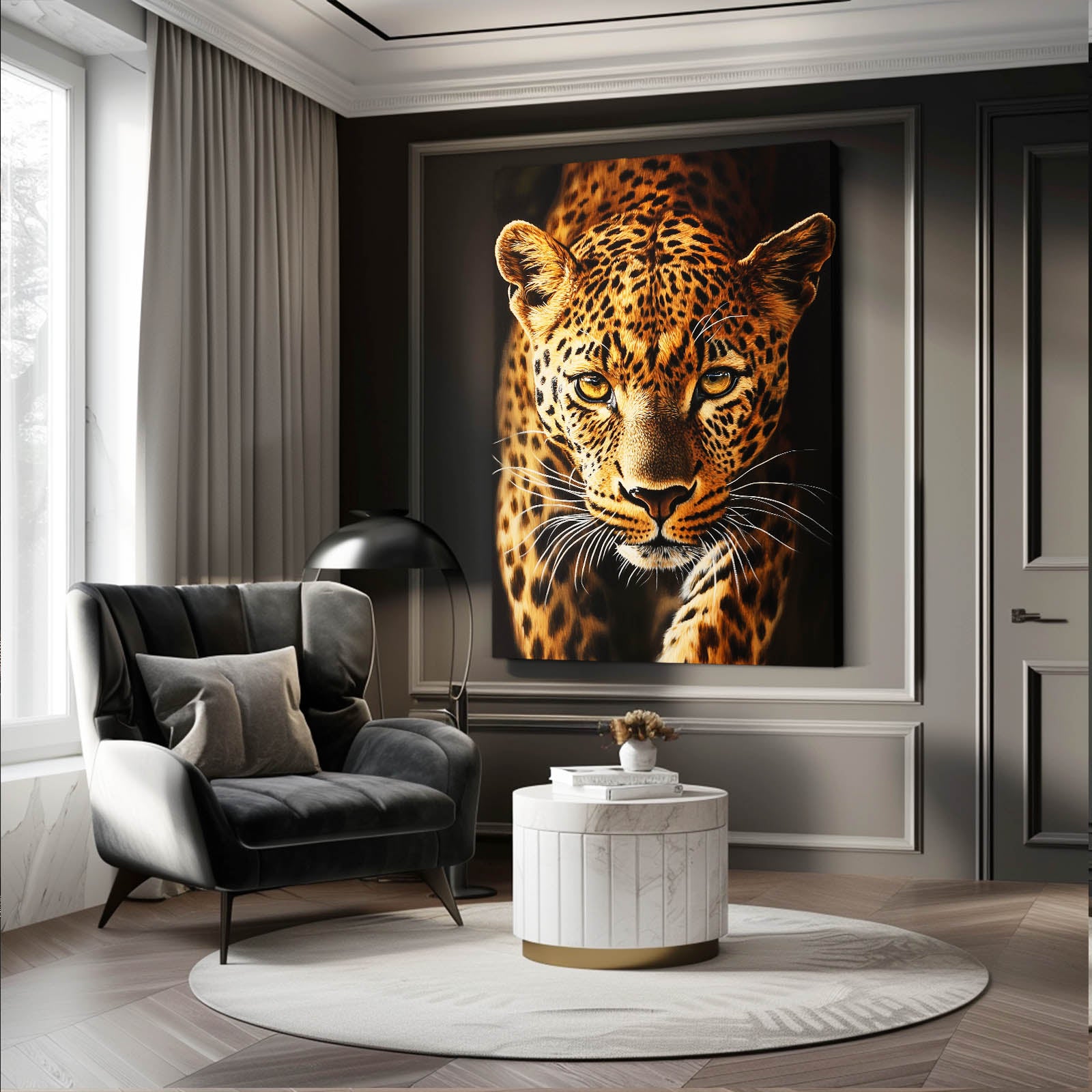 Forest Shadow Gaze Leopard Wall Decor – styled in a furnished interior