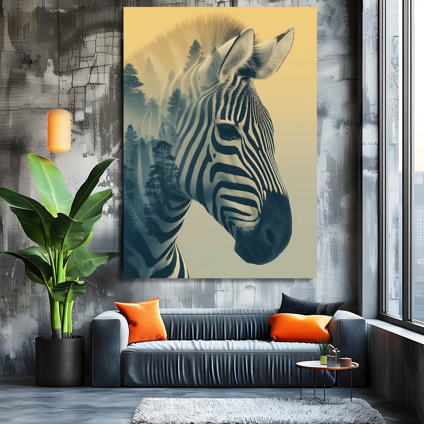 Forest Zebra Artwork – styled in a furnished interior