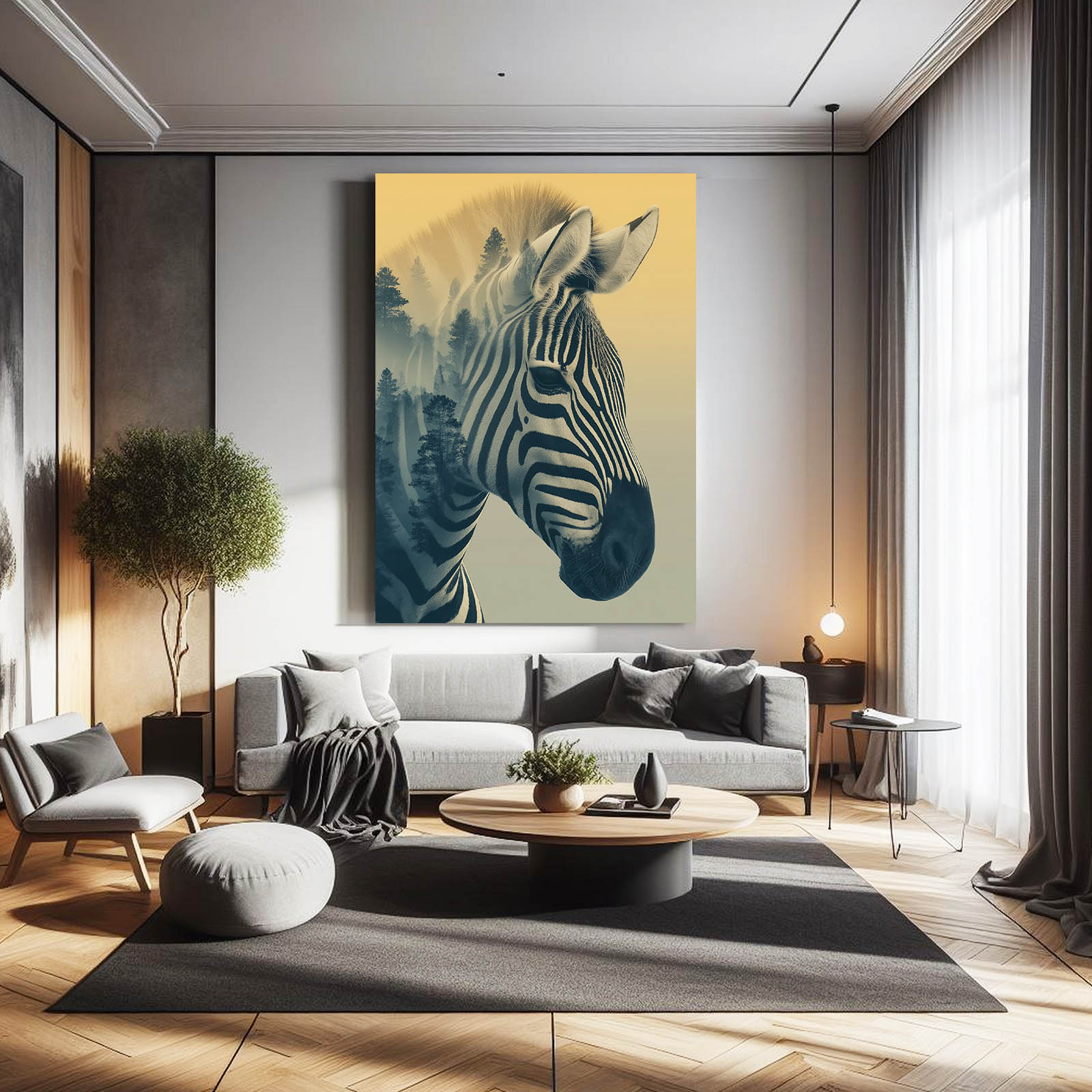 Forest Zebra Artwork – styled in a furnished interior