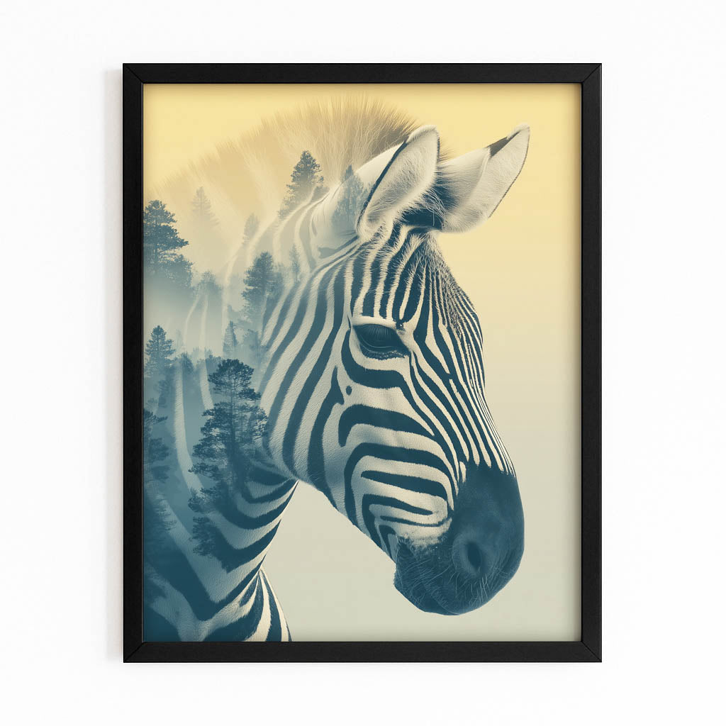 Forest Zebra Artwork – with Premium Black frame on white background