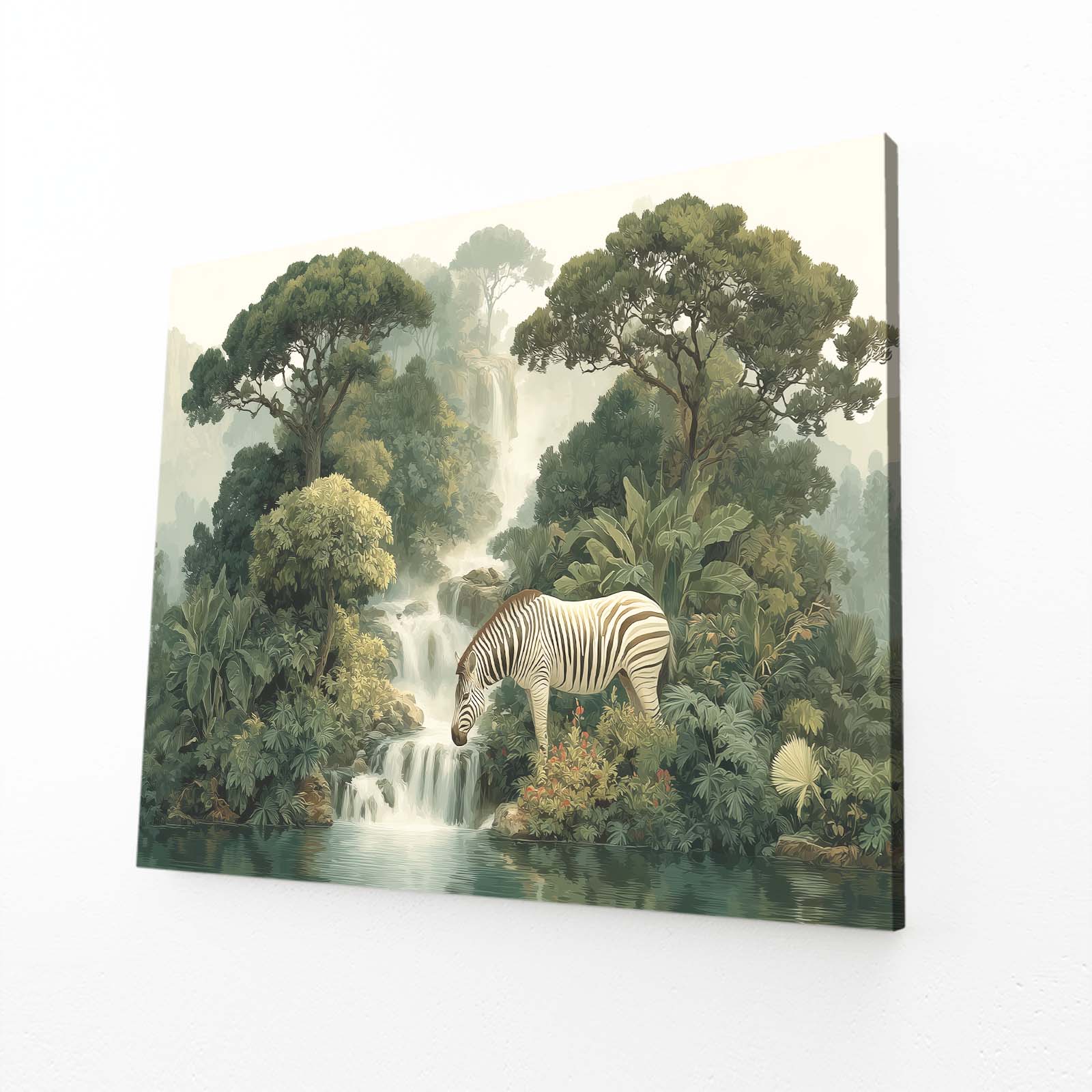 Forest Zebra Prints – angled canvas view on white background