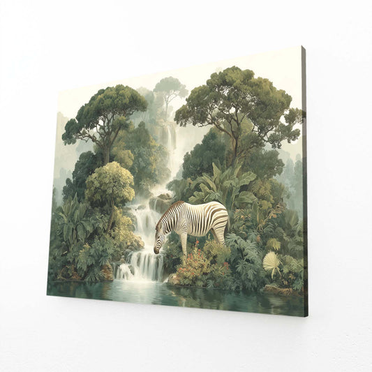 Forest Zebra Prints – angled canvas view on white background