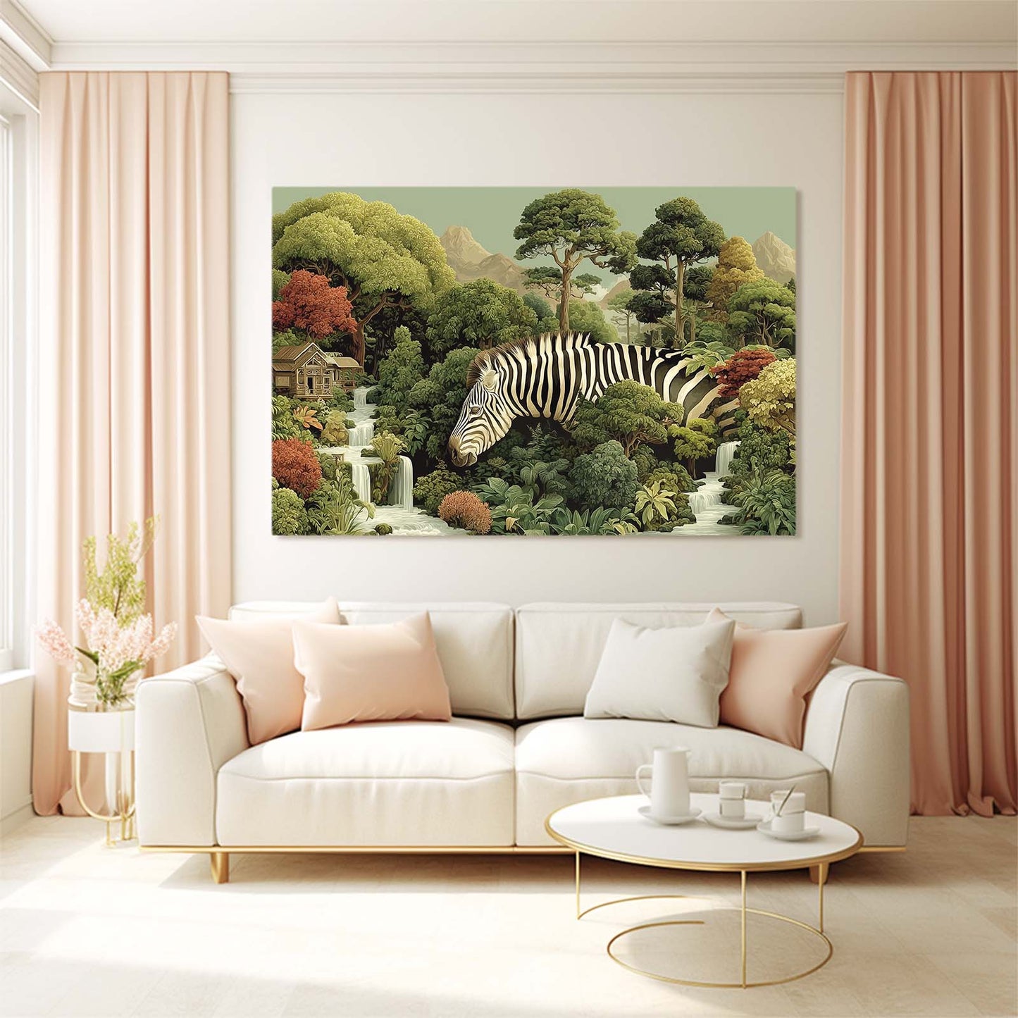 Forest Zebra Wall Art – styled in a furnished interior