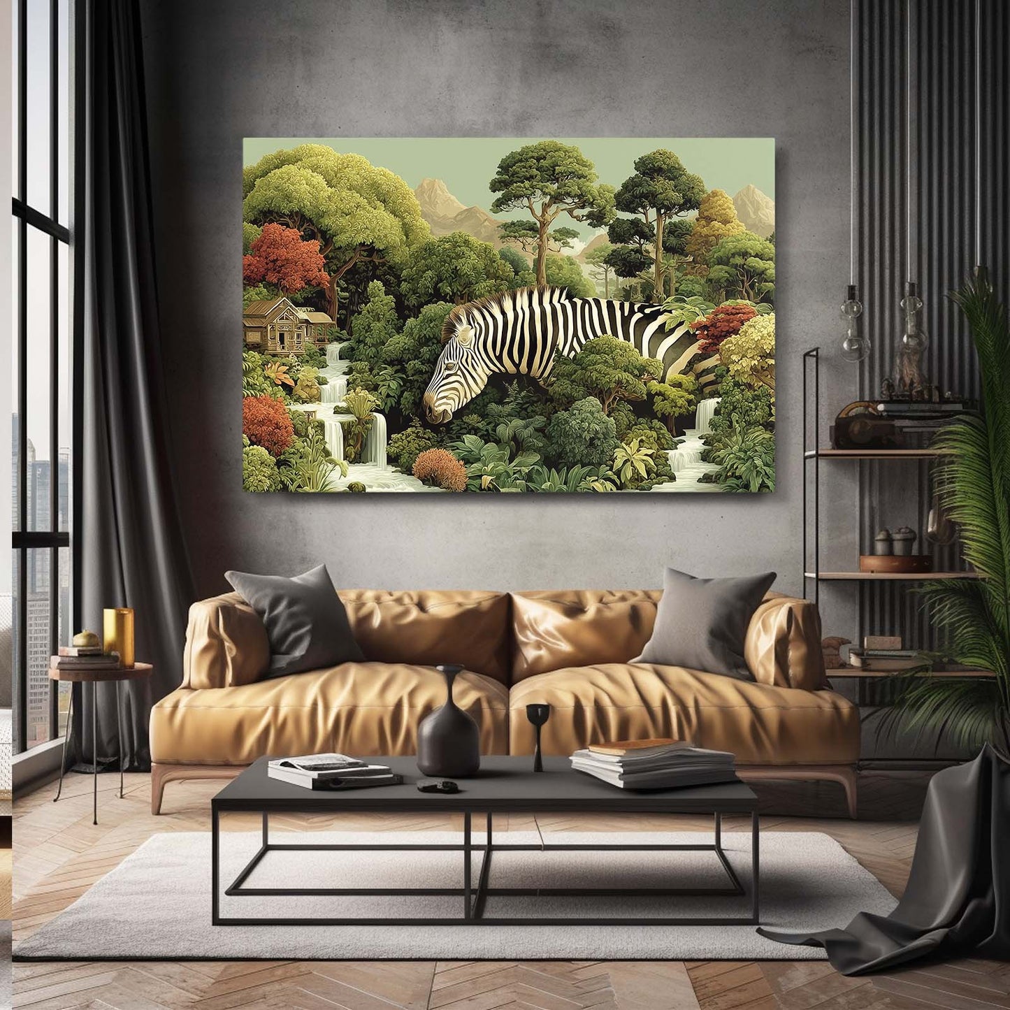 Forest Zebra Wall Art – styled in a furnished interior