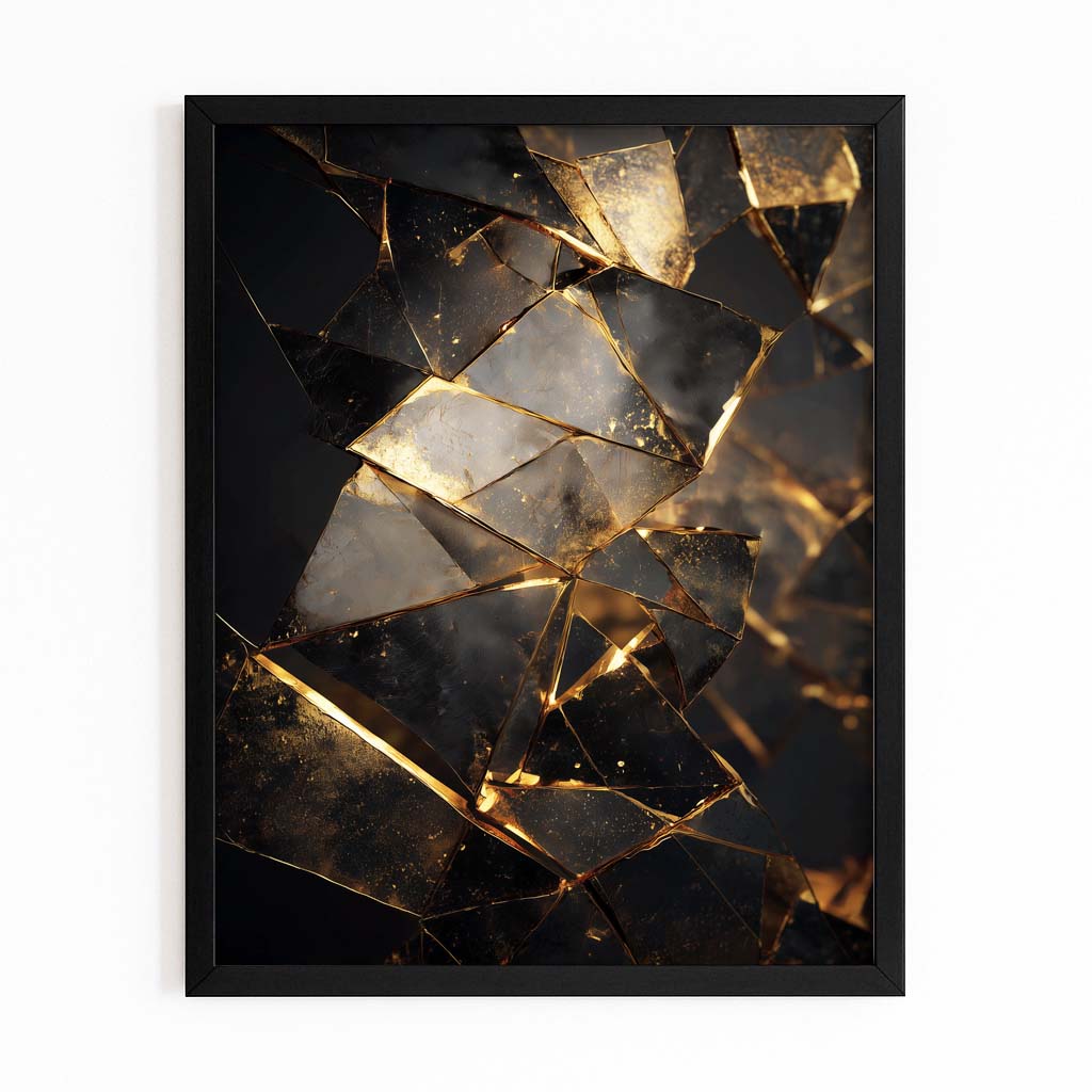 Fractured Gold Stone Prints – with Premium Black frame on white background