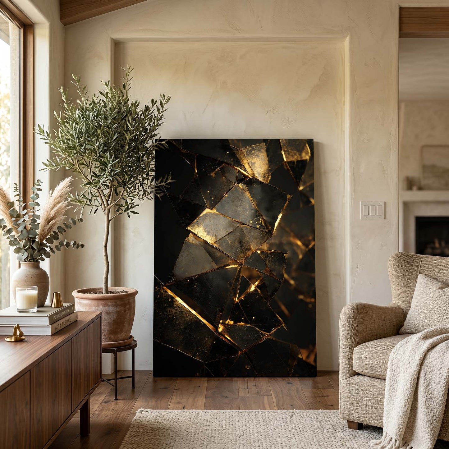Fractured Gold Stone Prints – styled in a furnished interior