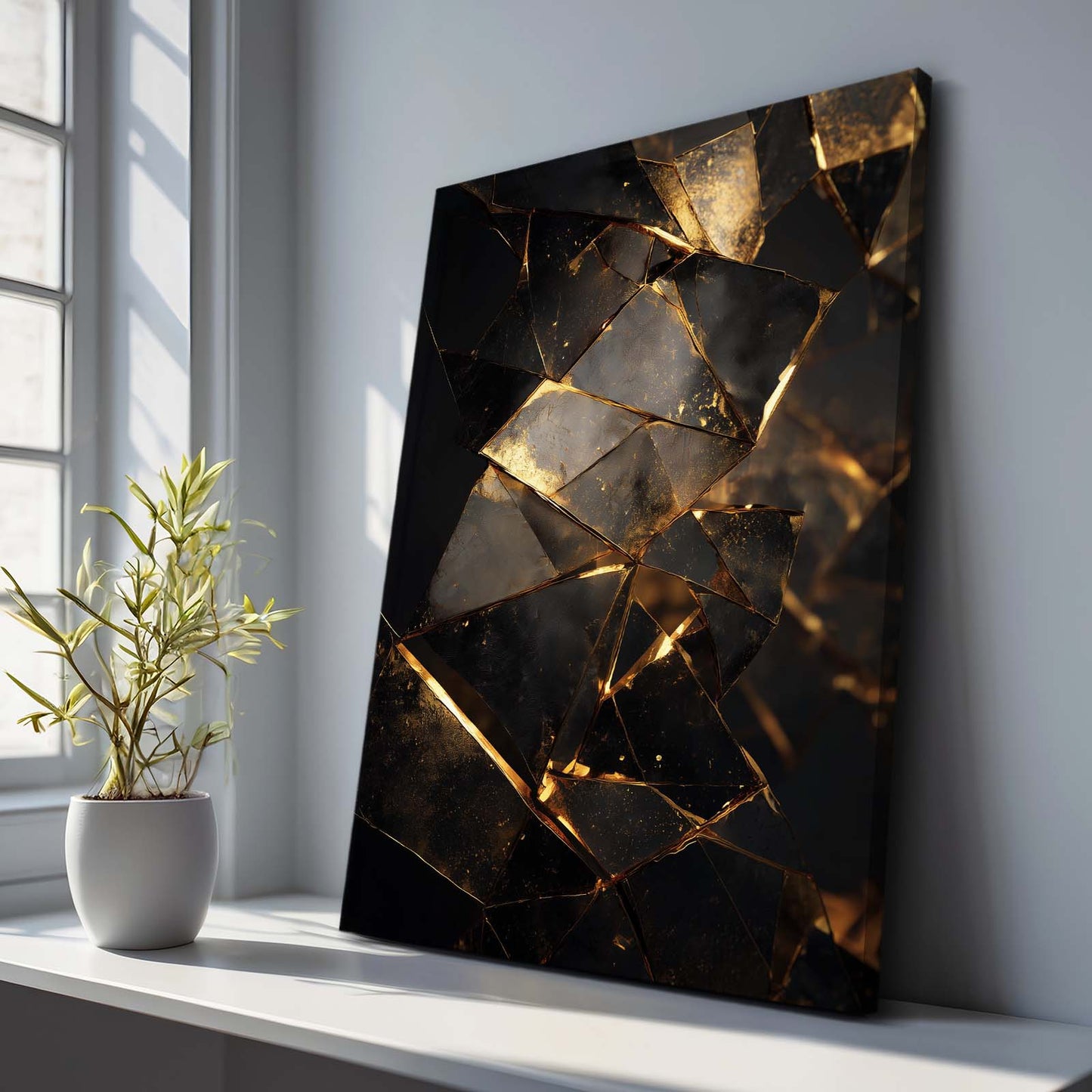 Fractured Gold Stone Prints – styled in a furnished interior