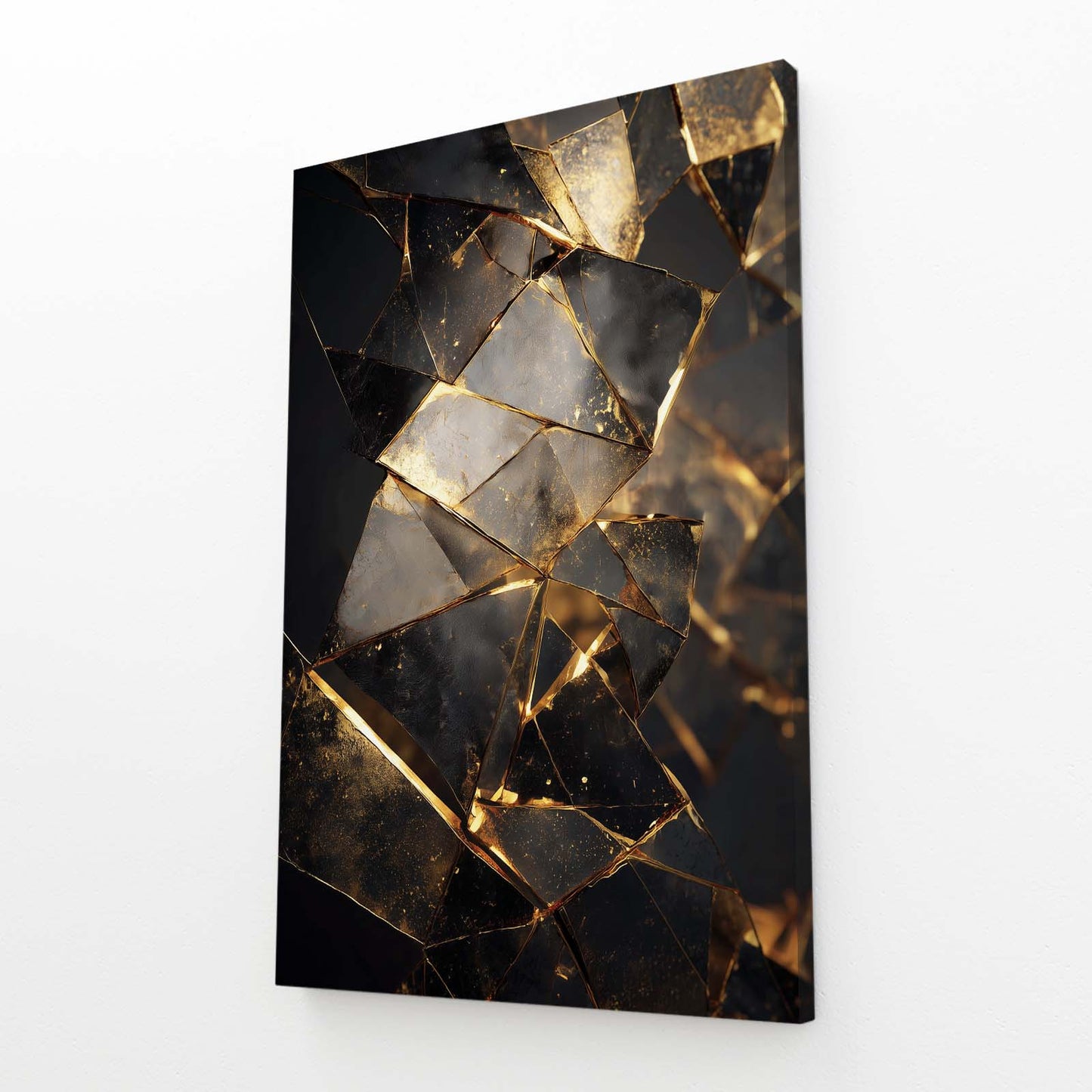 Fractured Gold Stone Prints – angled canvas view on white background