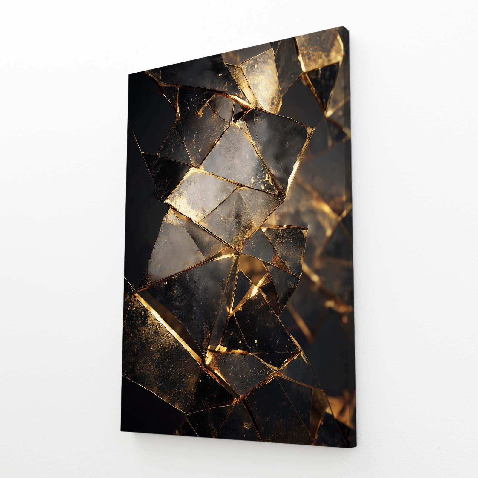 Fractured Gold Stone Prints – angled canvas view on white background