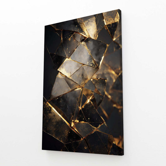 Fractured Gold Stone Prints – angled canvas view on white background