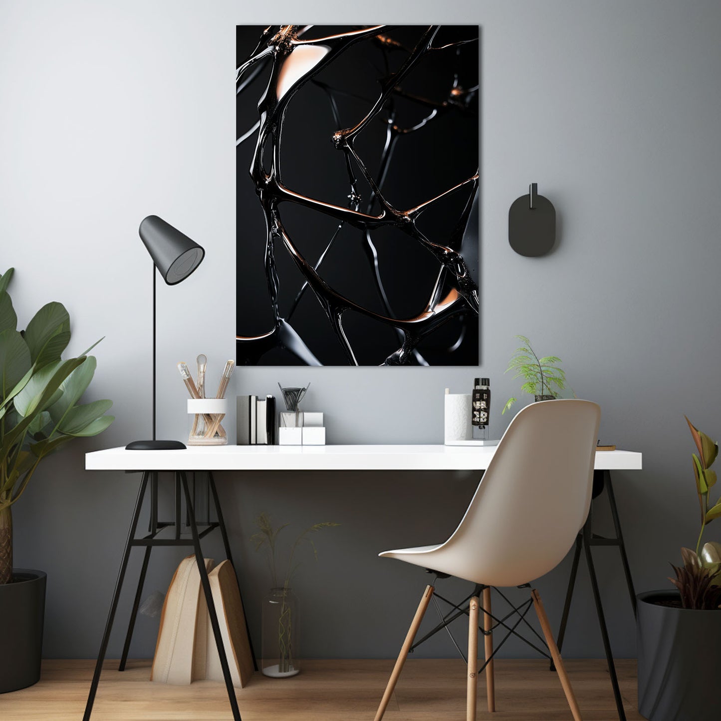 Fractured Gold Web Abstract Canvas – styled in a furnished interior