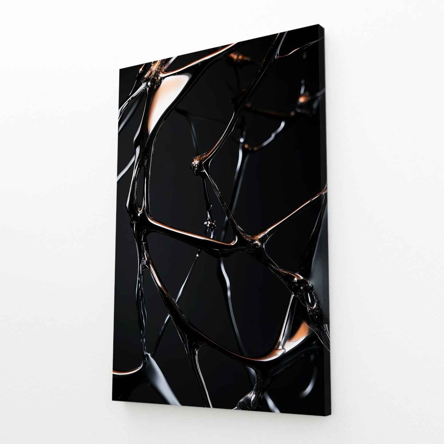 Fractured Gold Web Abstract Canvas – angled canvas view on white background
