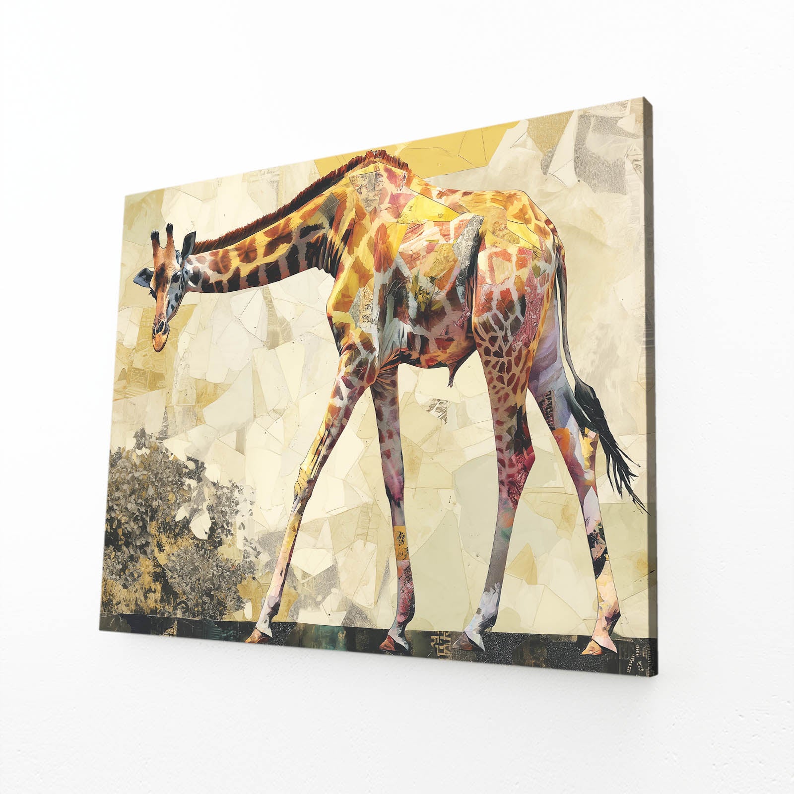 Colorful abstract painting of a giraffe on a textured background