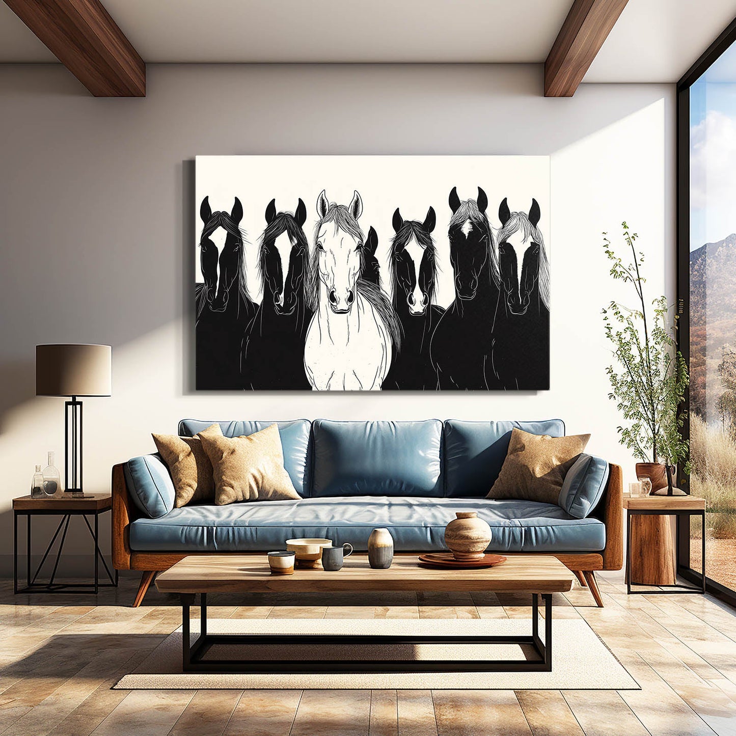 Framed Horse Wall Art – angled canvas view on white background
