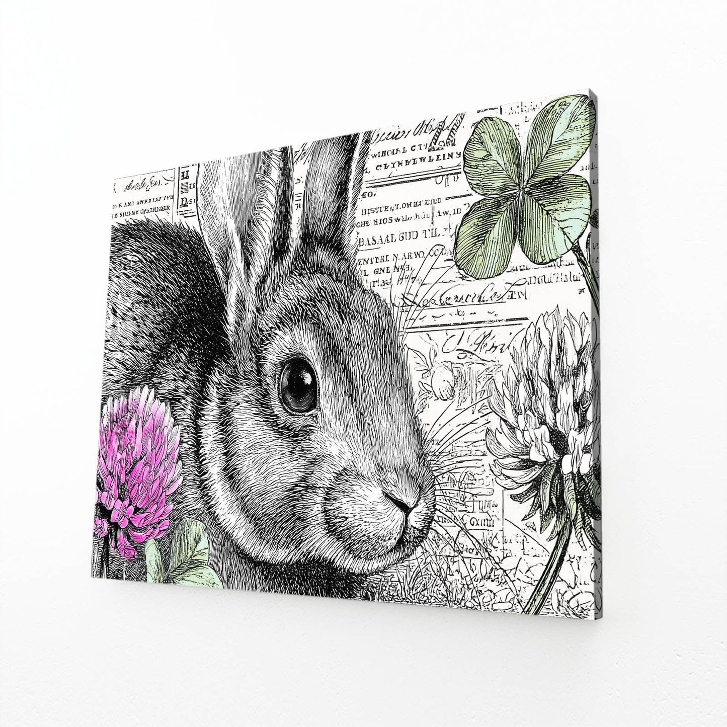 Framed Rabbit Canvas Art – angled canvas view on white background
