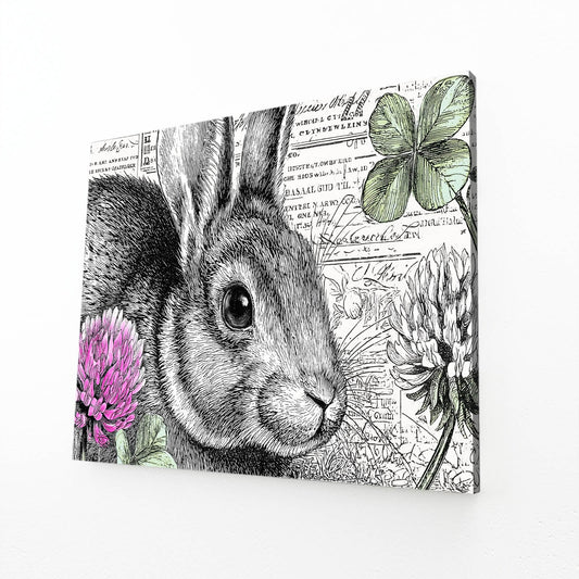Framed Rabbit Canvas Art – angled canvas view on white background